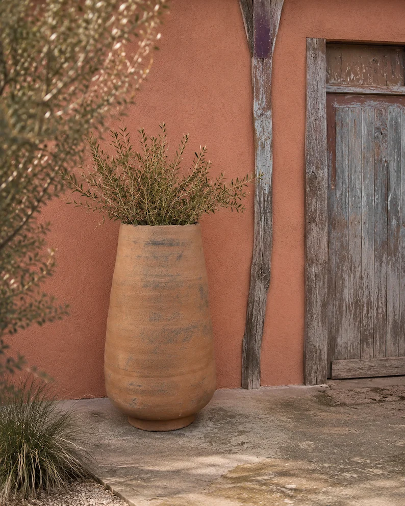 Stamnosa IV ocre plantée devant un mur minéral